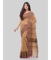 DESH BIDESH Women`s Cotton Handloom Cotton Silk Saree Gulab Work With Blouse Piece(Gold)